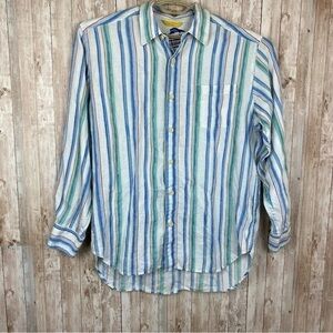 Tommy Bahama Striped Long Sleeve Button Front Linen Shirt Size Large